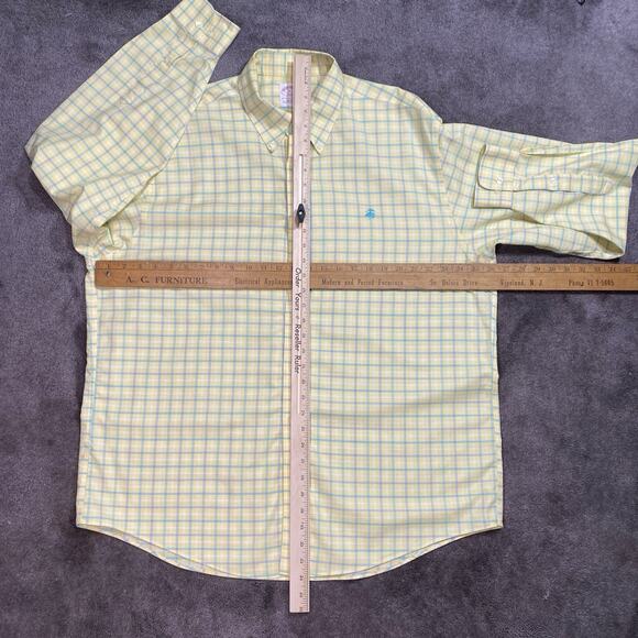 Brooks Brothers 346 Men XL Yellow Torquoise Plaid 100% Cotton Button Down Shirt - Picture 6 of 11